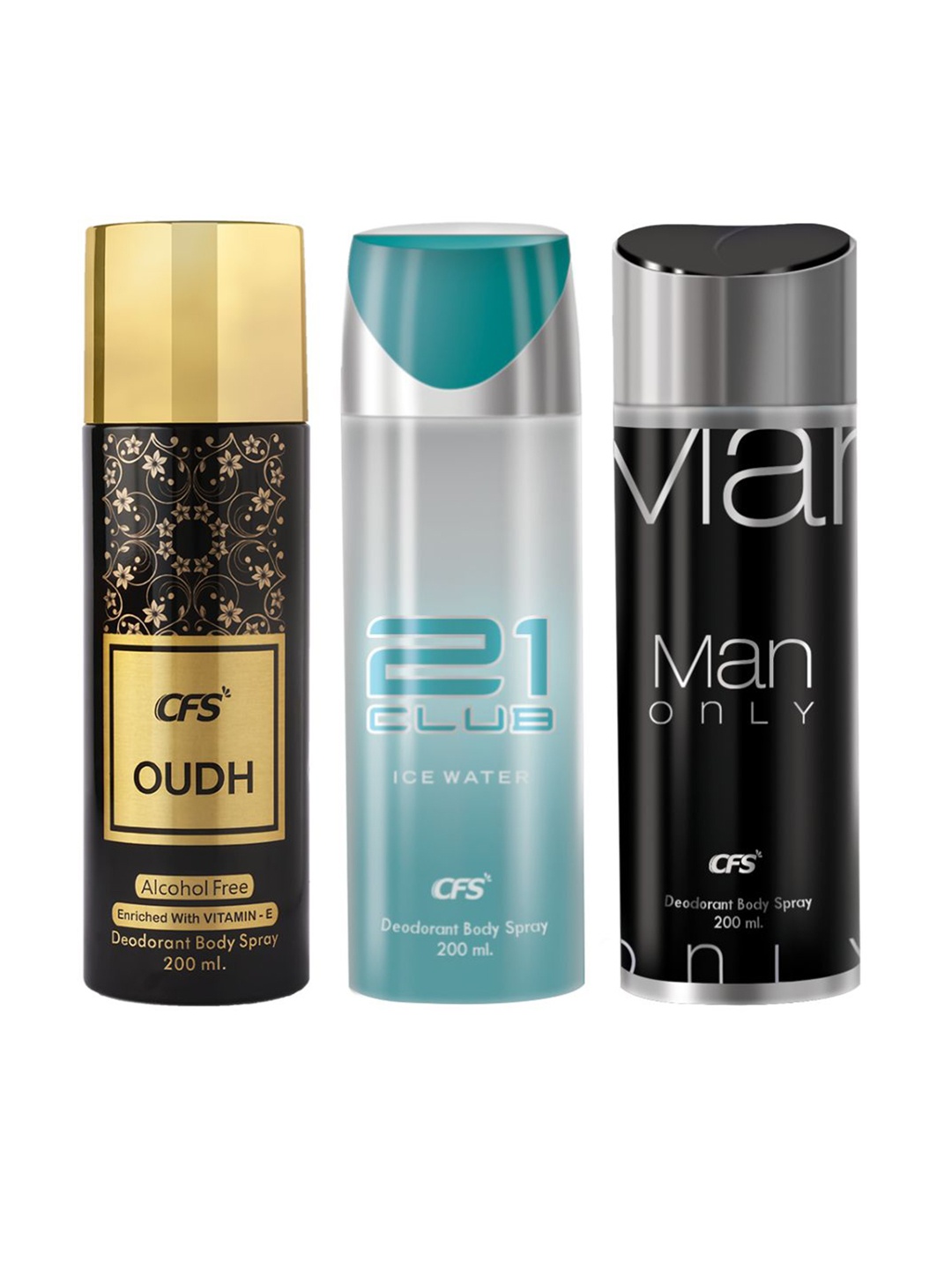 

CFS Set Of 3 Oudh, 21 Club & Man Only Deodorant Body Spray - 200ml Each, Blue