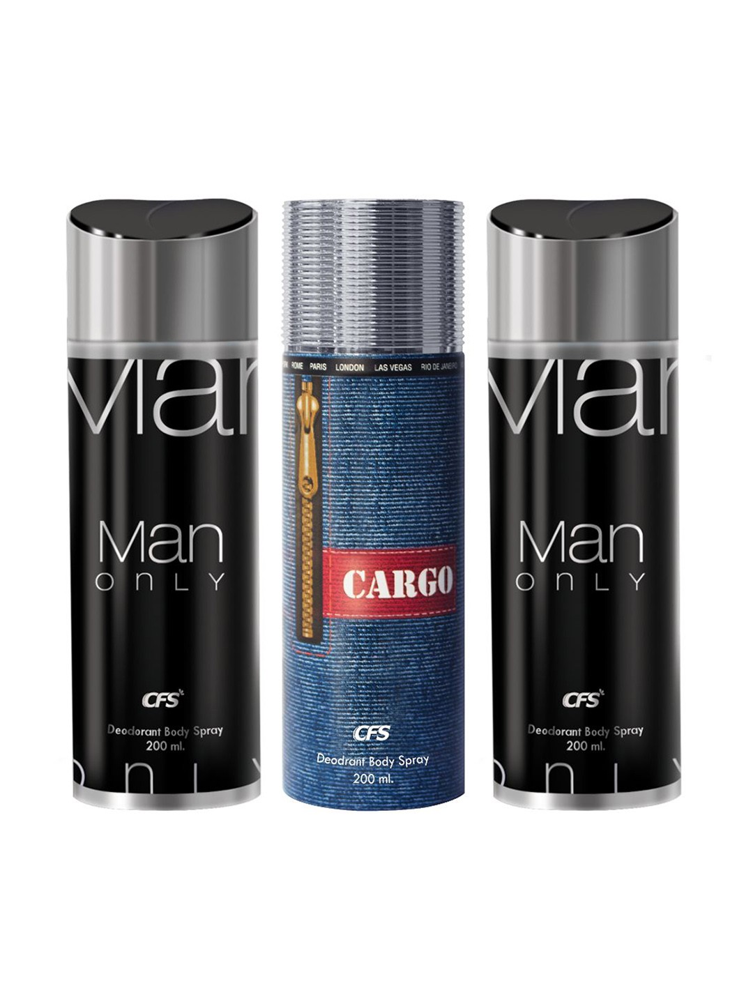 

CFS Man Only & Cargo Set Of 3 Deodorant Body Spray - 200ml Each, Black