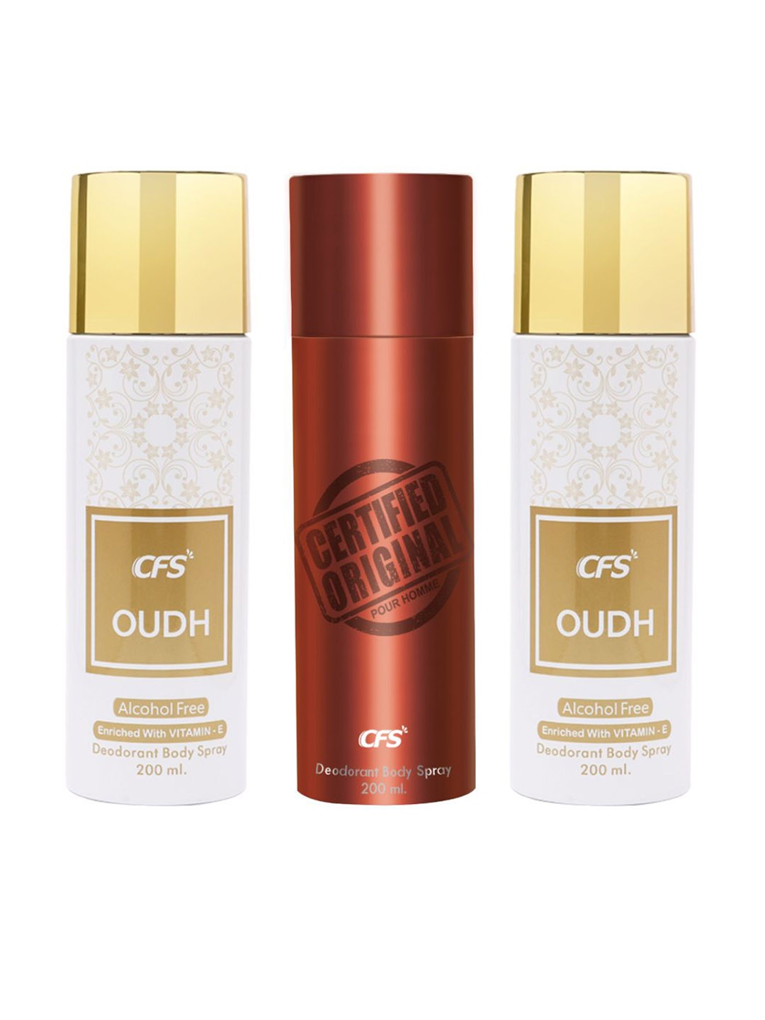 

CFS Set Of 3 Oudh & Certified Original Deodorant Body Spray - 200ml Each, White