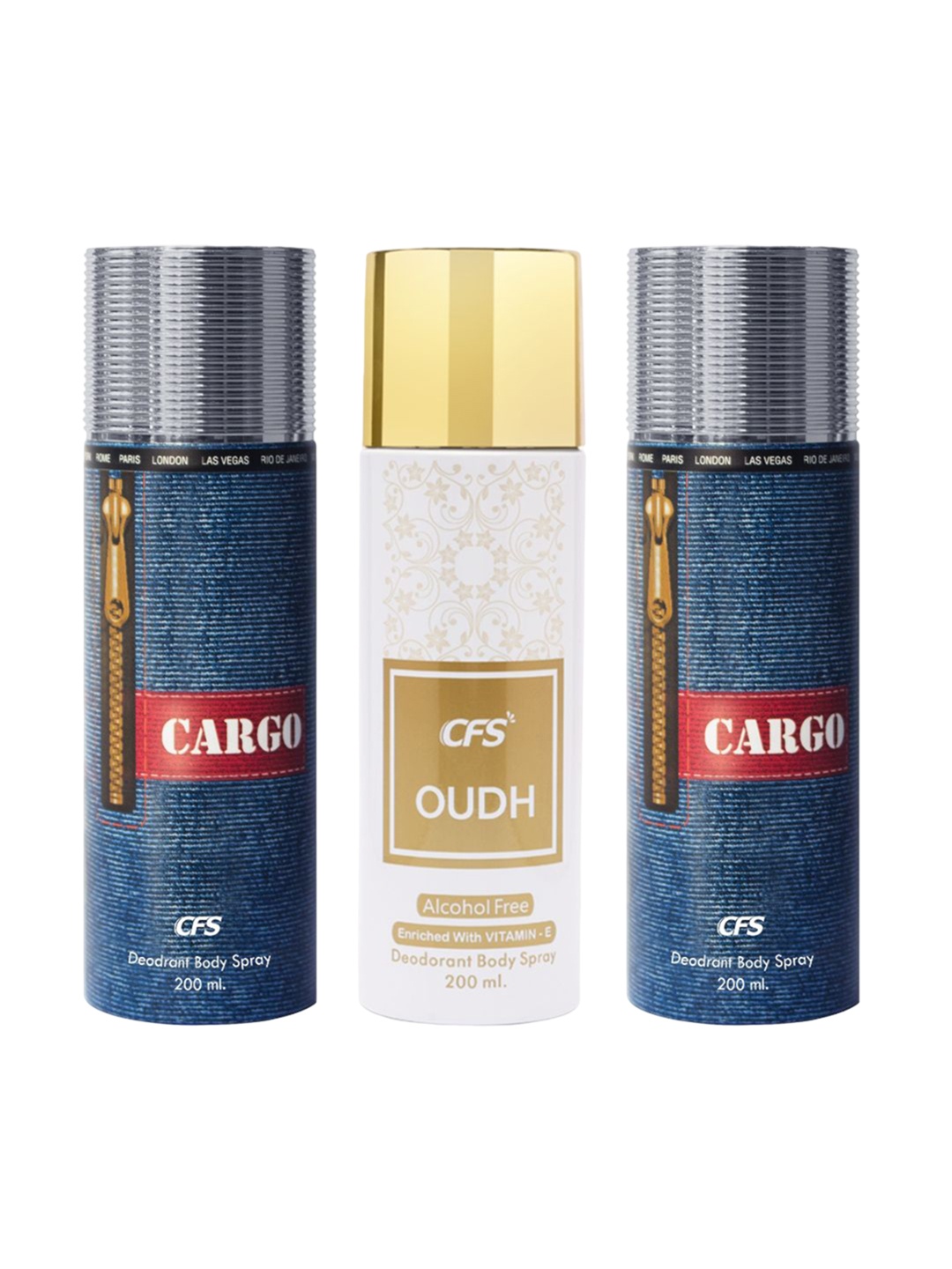 

CFS Set Of 3 Cargo & Oudh Deodorant Body Spray - 200ml Each, Black