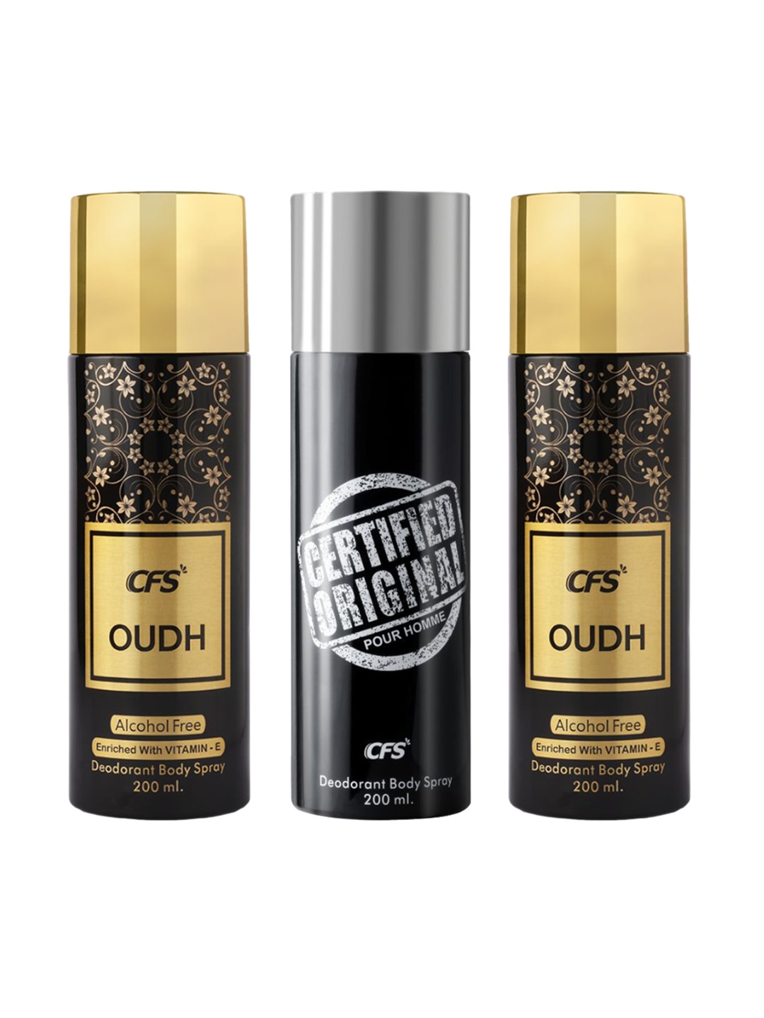 

CFS Set of 3 Deodorant Body Spray 200ml each - 2 Oudh Black & 1 Certified Original Black