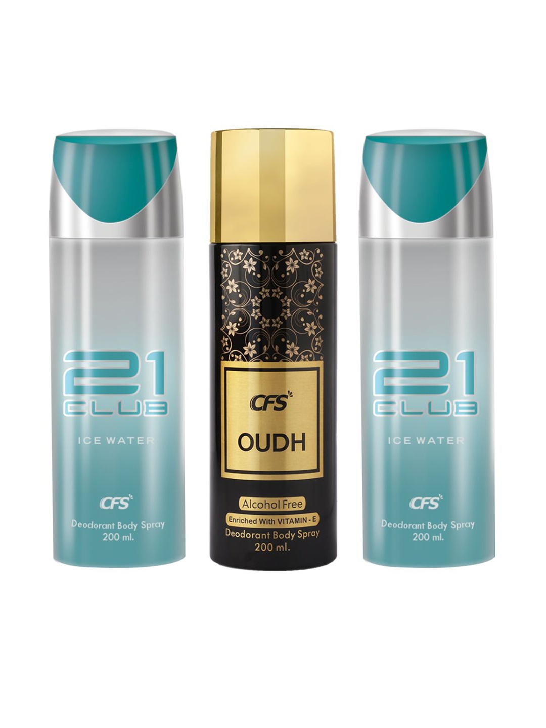 

CFS Set Of 3 Oudh Black & 21 Club Deodorant Body Spray - 200ml Each, Blue