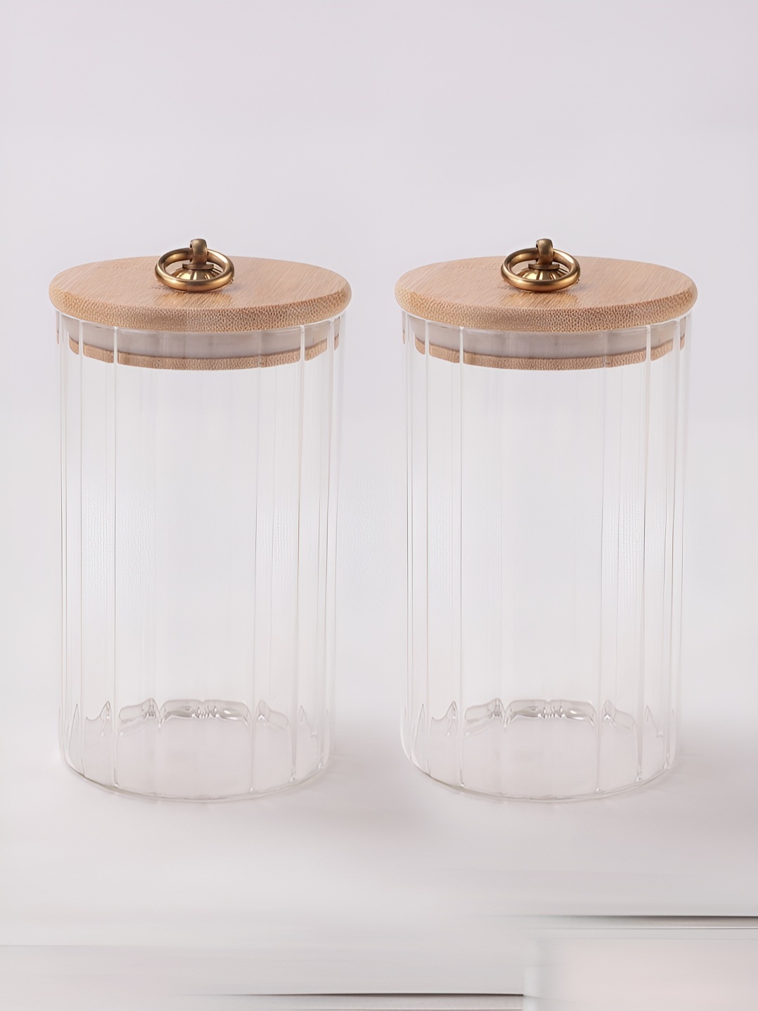 

Kuber Industries Transparent & Brown 2 Pieces Glass & Bamboo Lid Containers