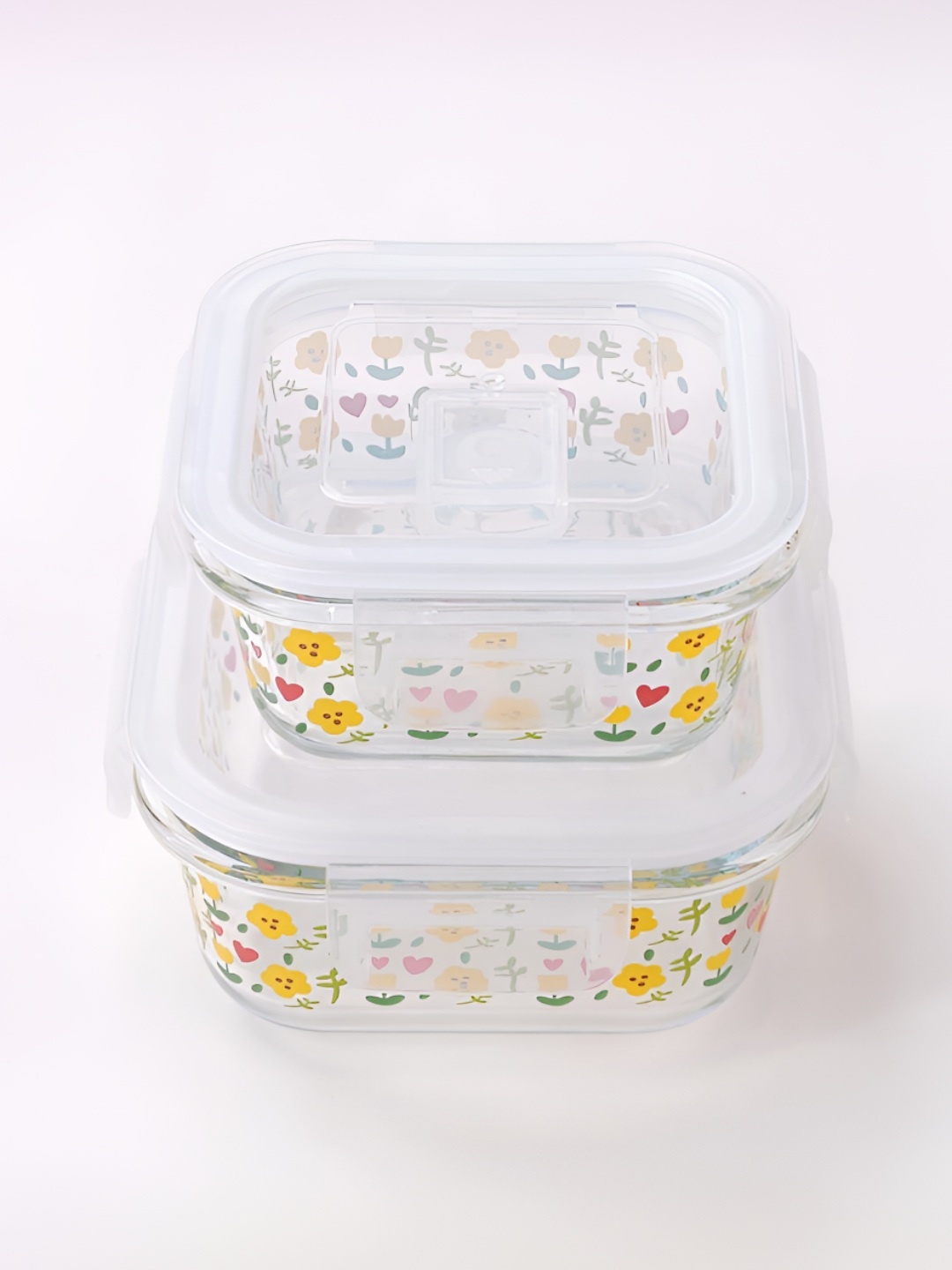 

Kuber Industries Yellow & Transparent 2 Pieces Glass Printed Containers