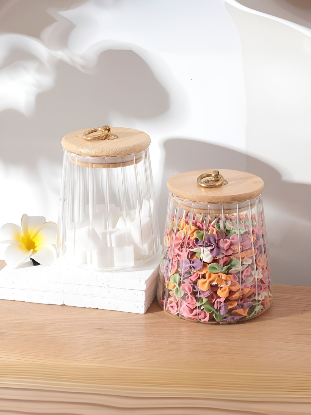 

Kuber Industries Transparent 2 Pieces Glass & Bamboo Lid Containers