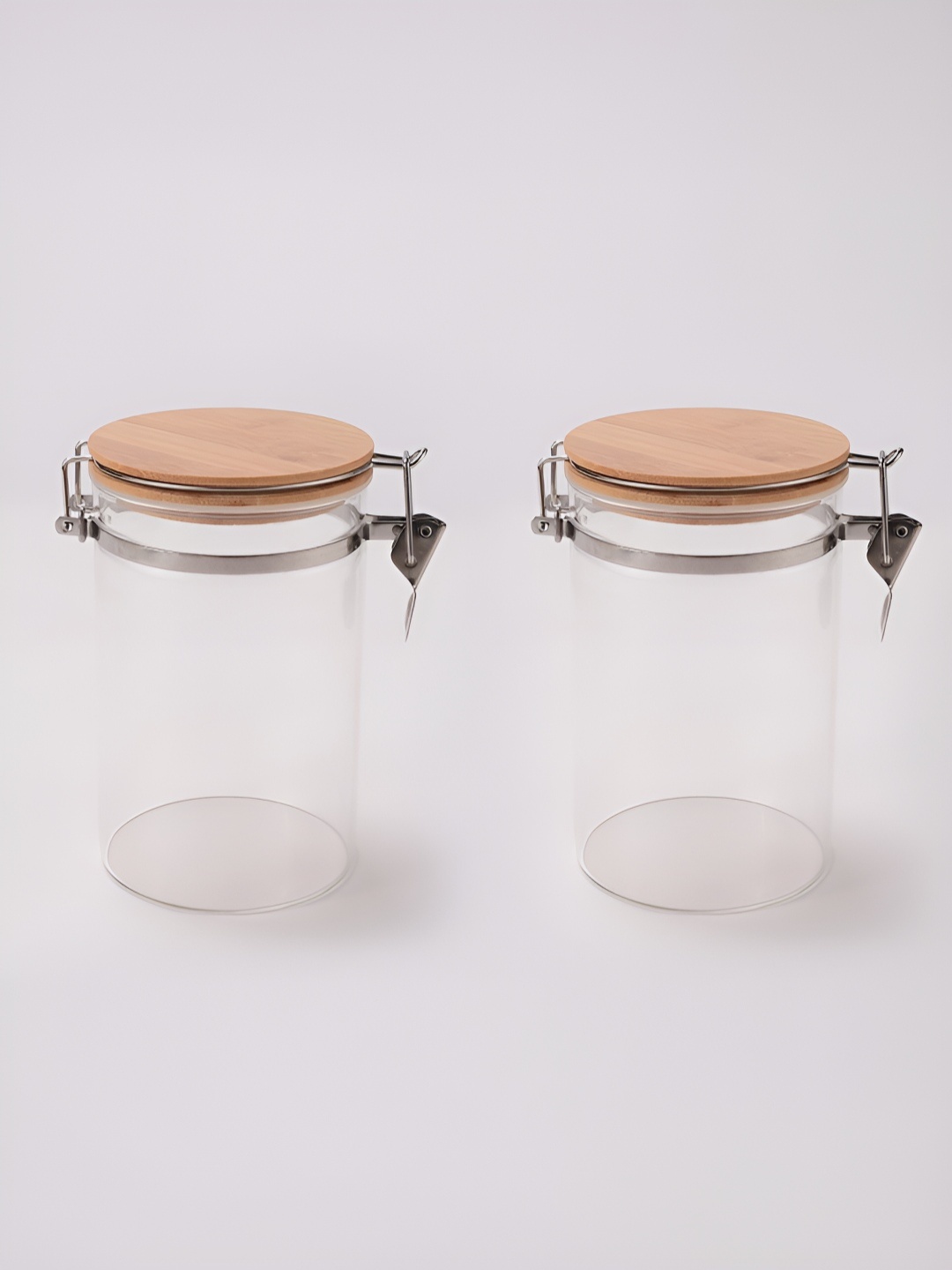 

Kuber Industries Transparent 2 Pieces Glass Jar With Bamboo Lid 1l