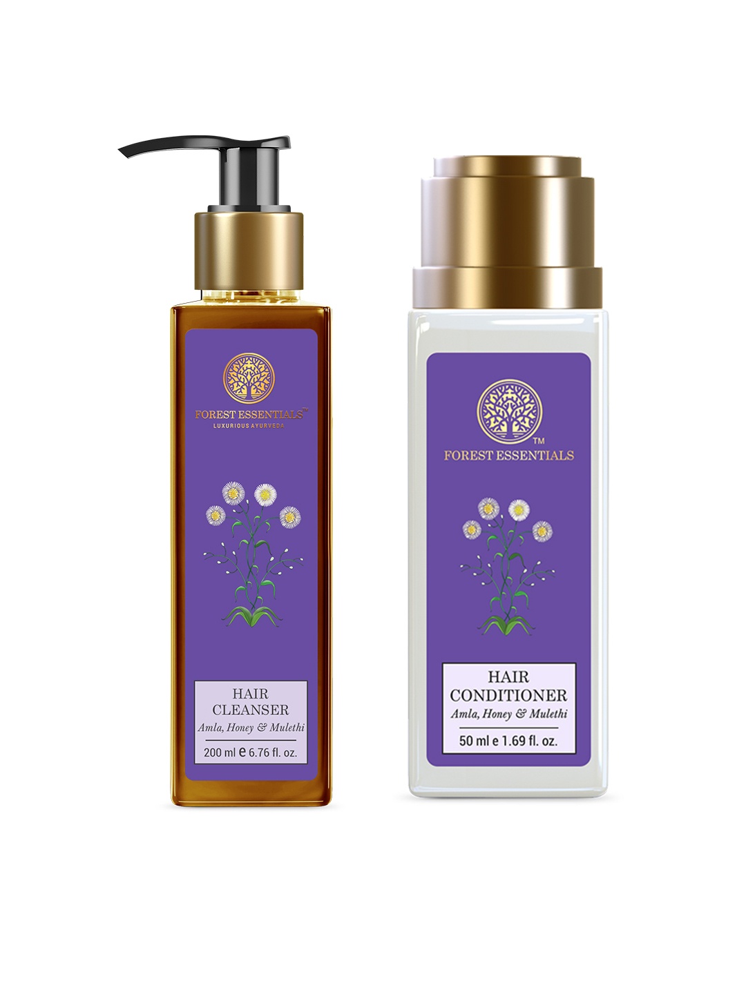 

Forest Essentials Amla Honey & Mulethi Hair Cleanser 200ml & Hair Conditioner 50ml, Purple