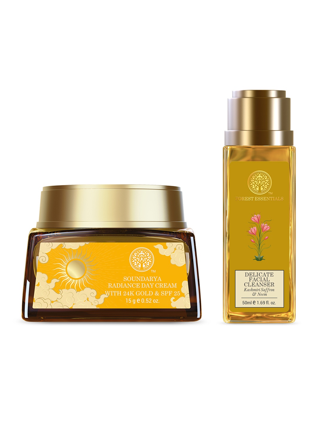 

Forest Essentials Travel Size Delicate Facial Cleanser 50ml & Soundarya Radiance Cream 15g, Yellow