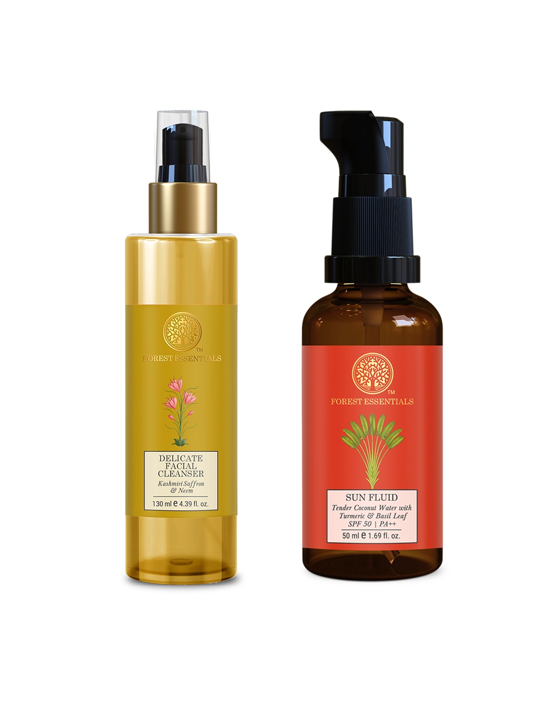 

Forest Essentials Delicate Face Cleanser 130ml & Turmeric Basil SPF 50 PA++ Sun Fluid 50ml, Red
