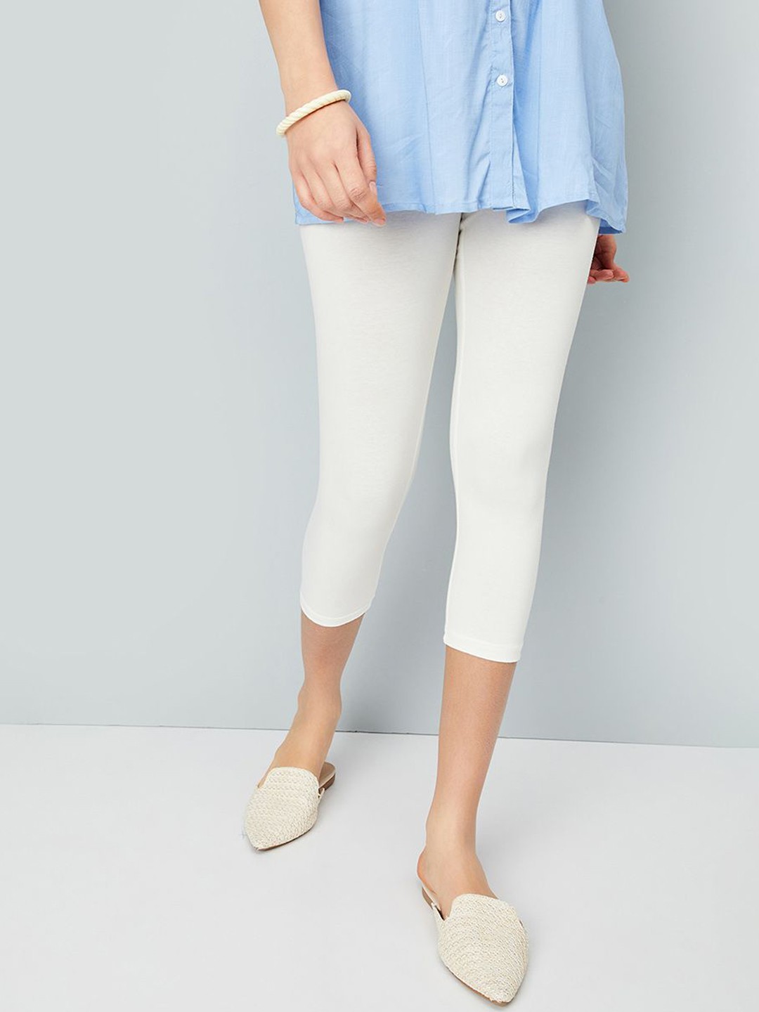 

max Women Solid Ankle-Length Leggings, Off white