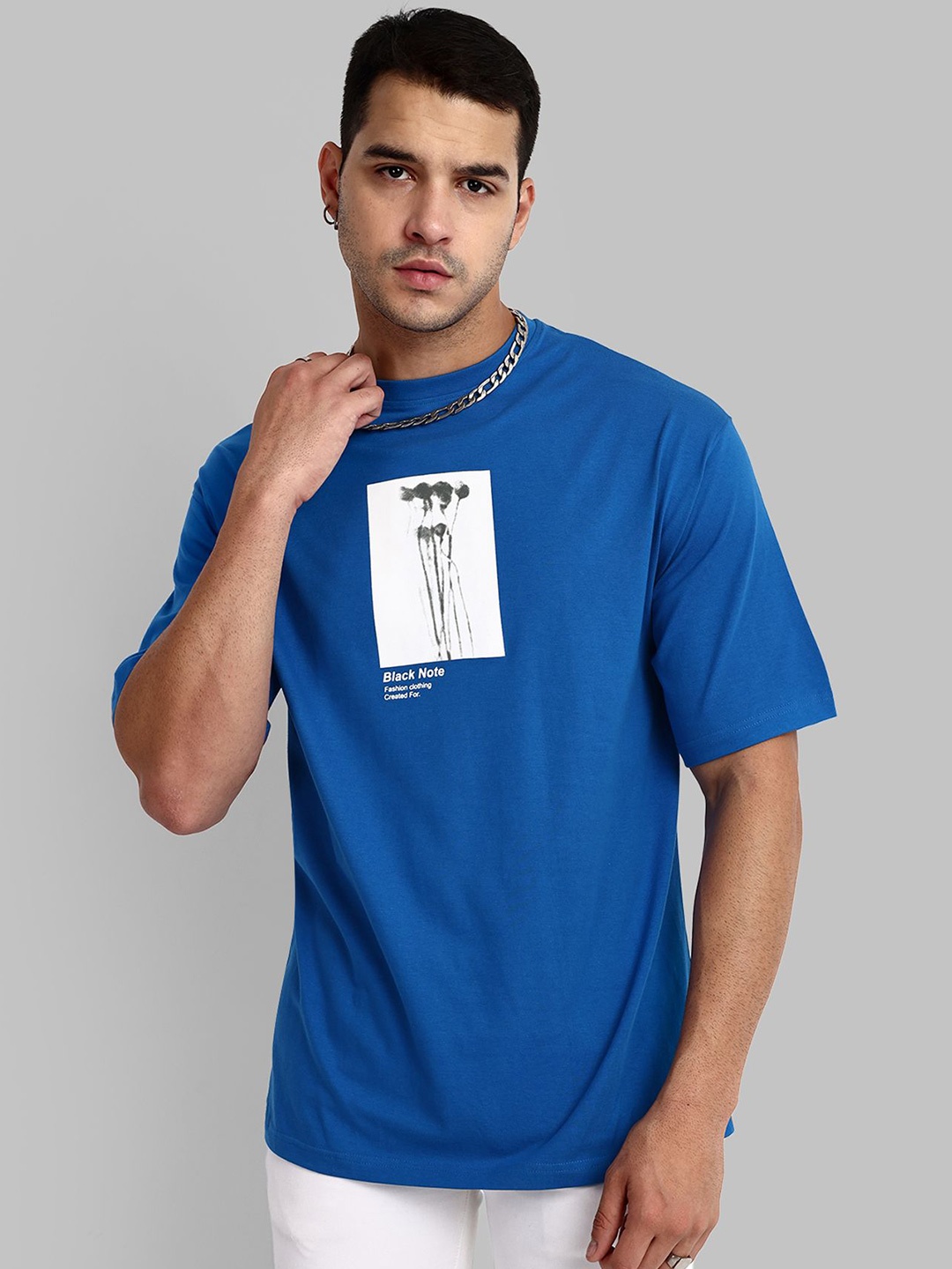 

TOMHIDDLE Men Floral Hooded Pockets T-shirt, Blue