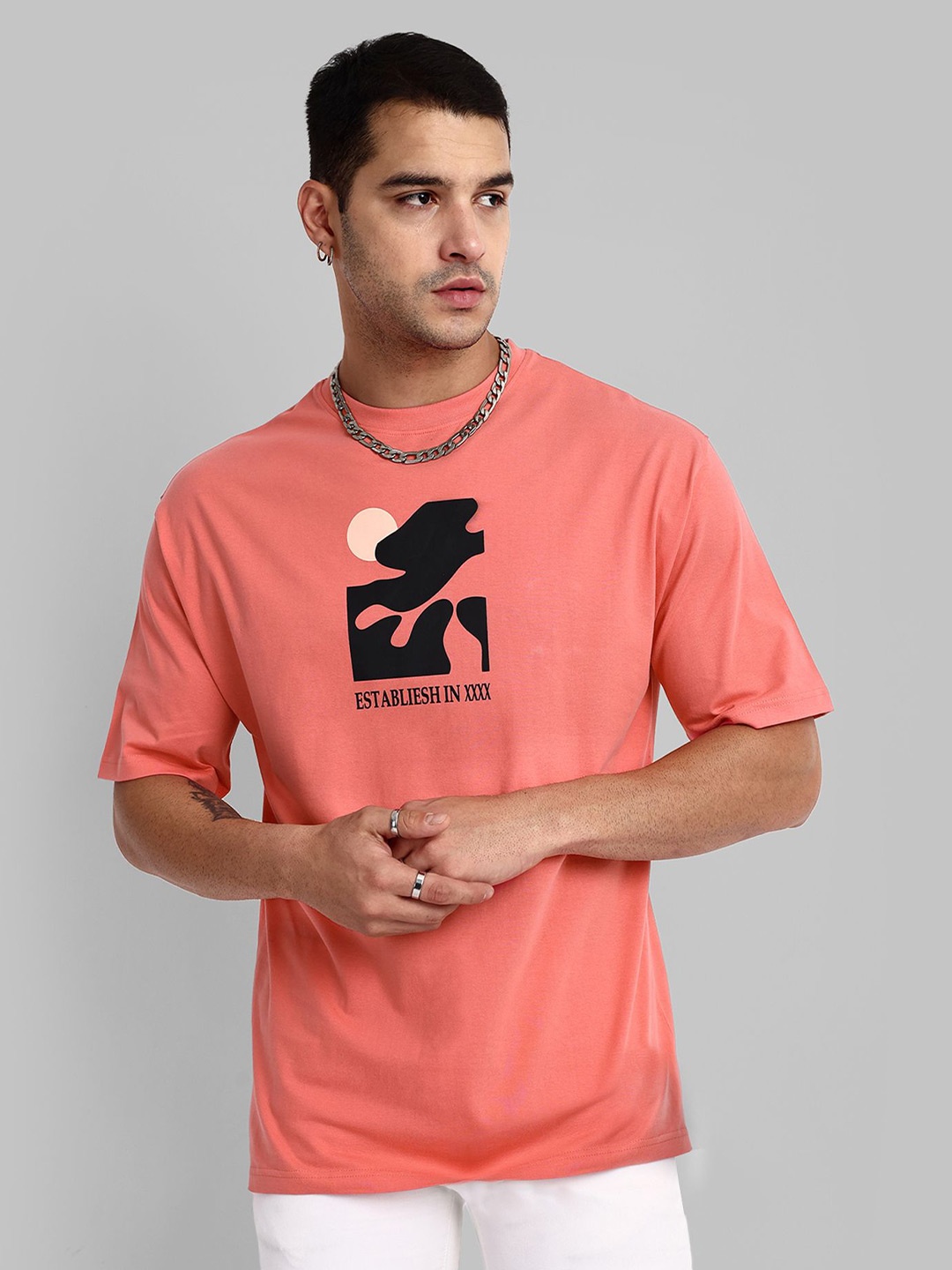 

TOMHIDDLE Men Biker Printed Hooded Applique T-shirt, Pink