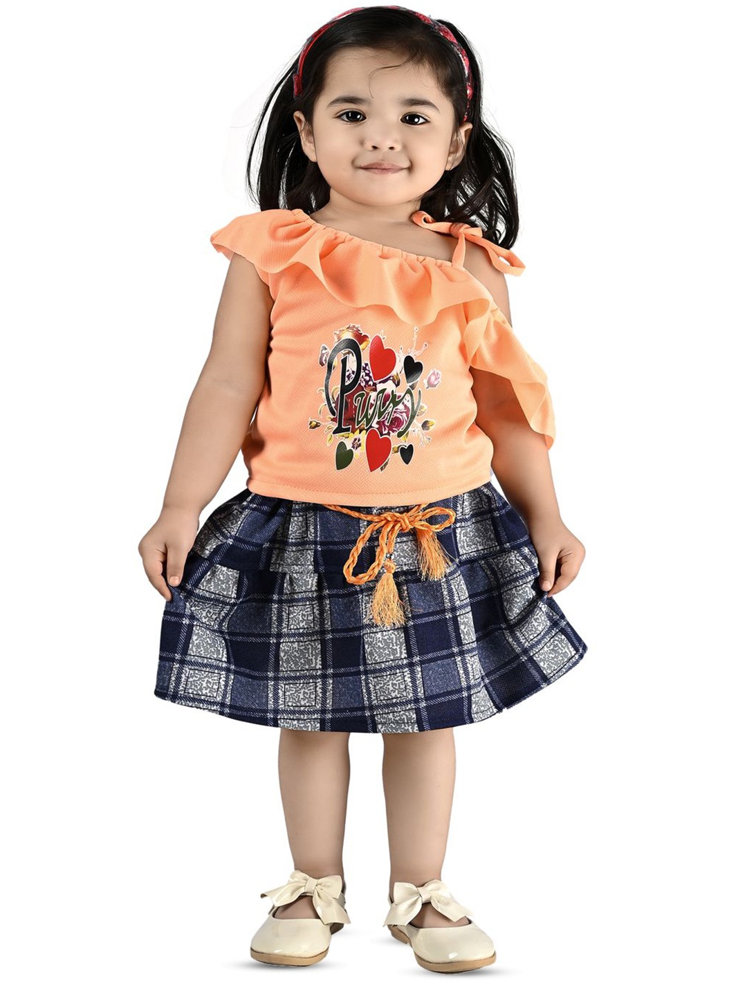 

BAESD Girls Printed Top with Skirt, Orange