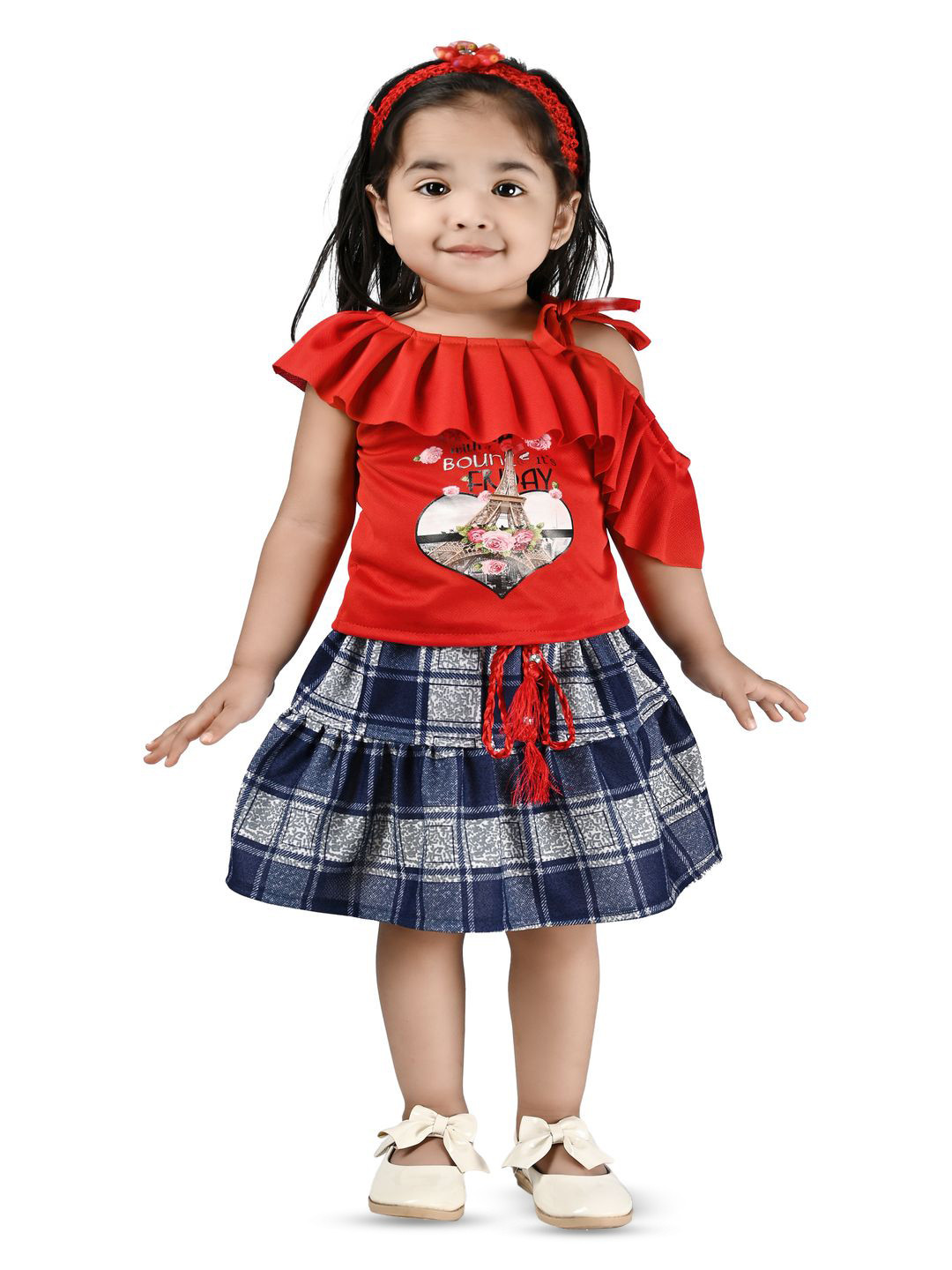 

BAESD Girls Printed Top with Skirt, Red