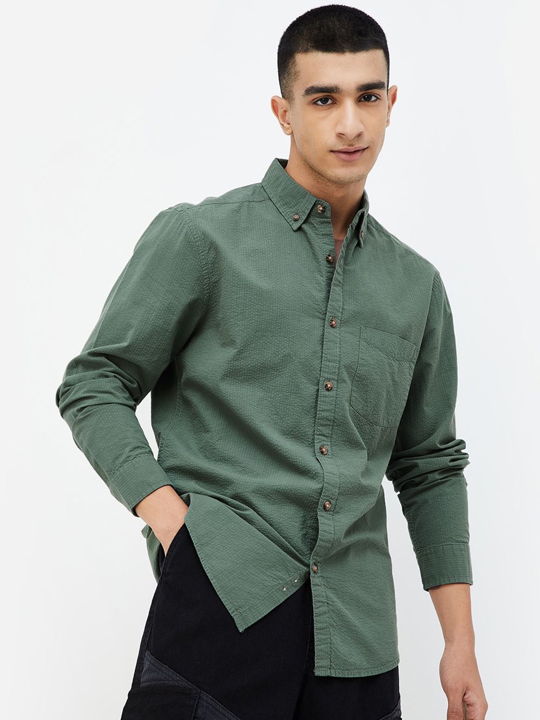 

Fame Forever by Lifestyle Men Slim Fit Opaque Casual Shirt, Olive