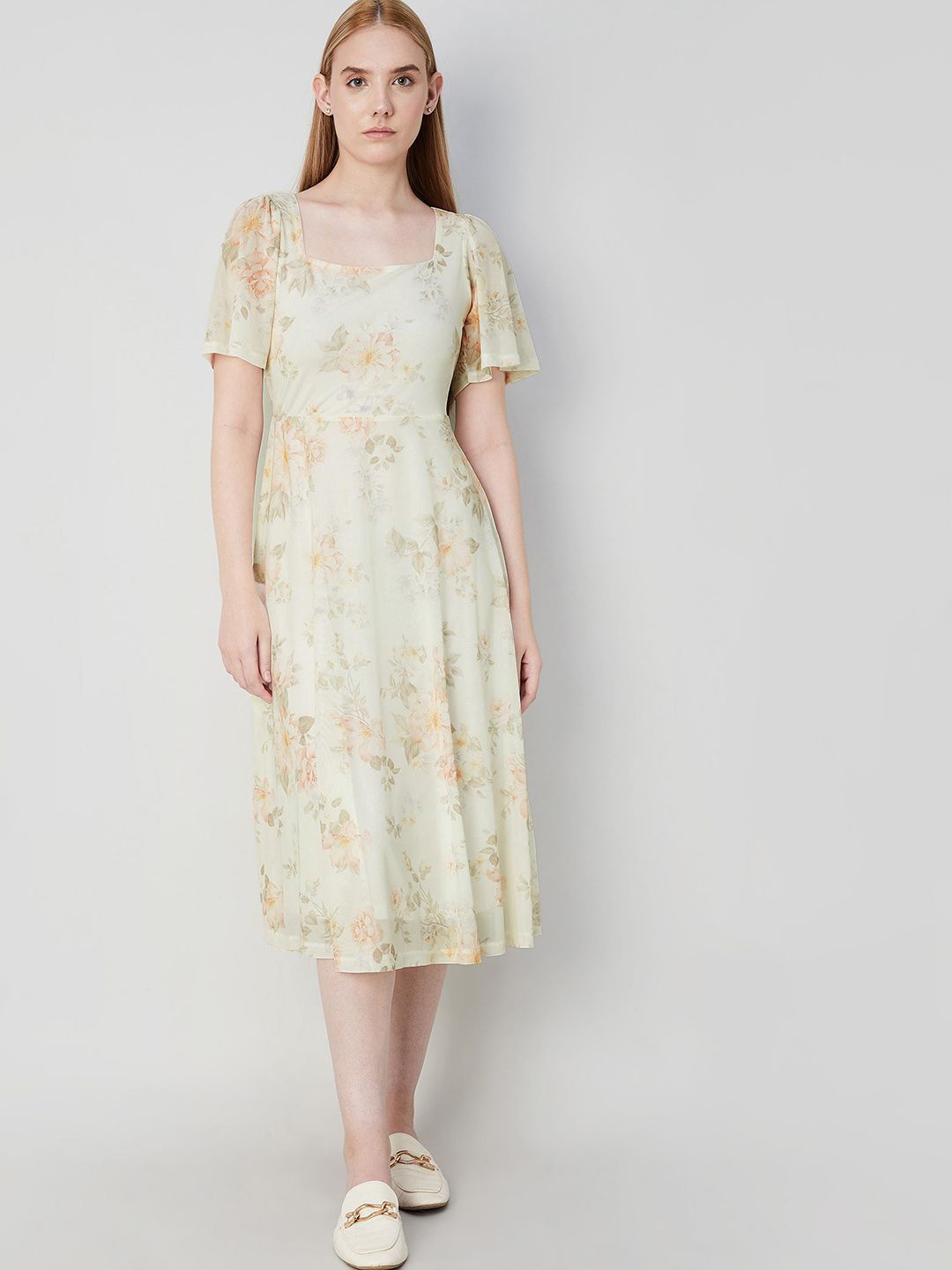 

CODE by Lifestyle Floral Print Fit & Flare Midi Dress, Off white