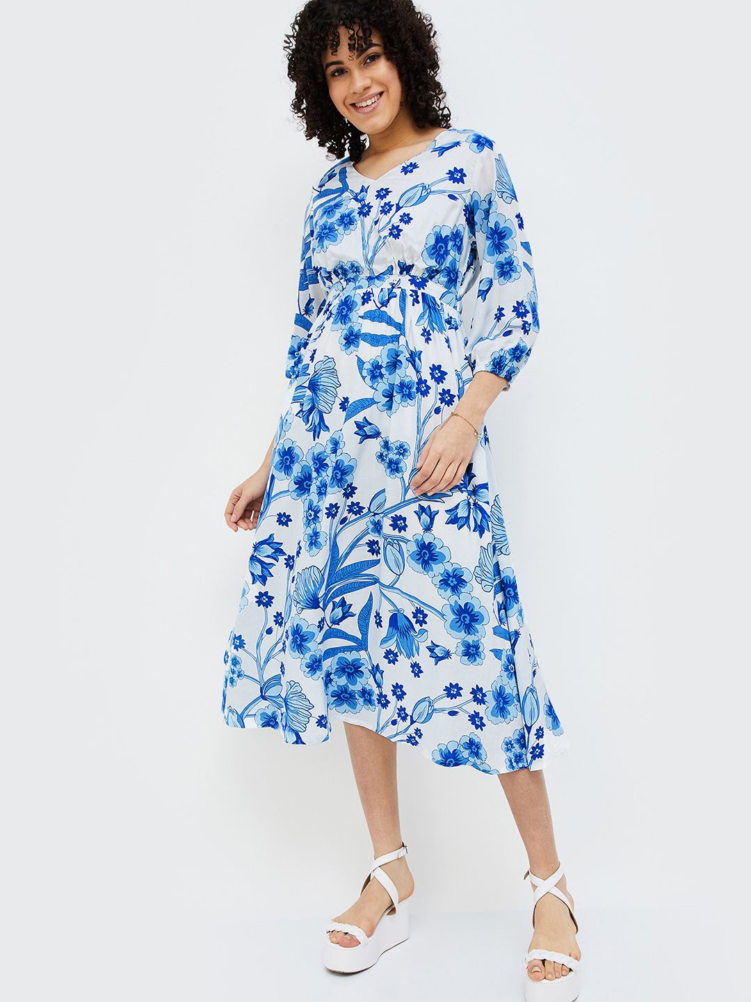 

Colour Me by Melange Floral Print A-Line Midi Dress, White
