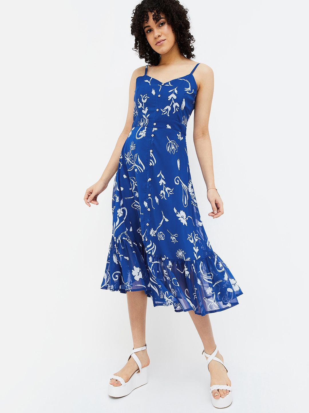 

Colour Me by Melange Floral Print A-Line Midi Dress, Blue