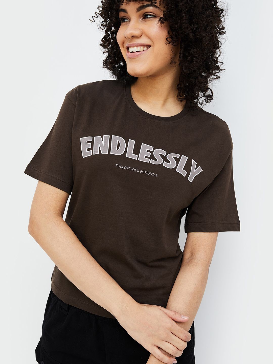 

Fame Forever by Lifestyle Print Cotton Top, Brown