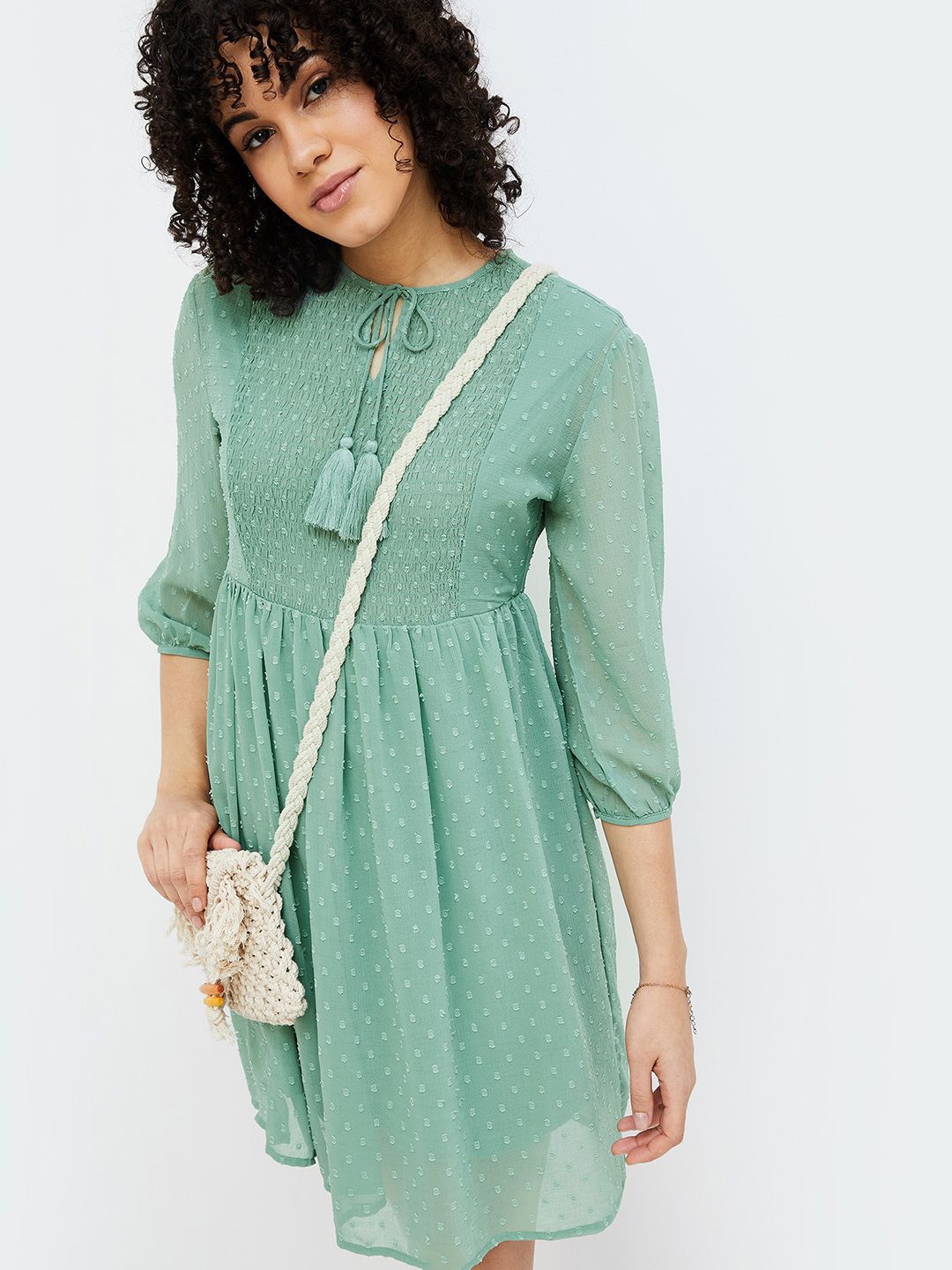 

Fame Forever by Lifestyle Puff Sleeve Fit & Flare Dress, Olive