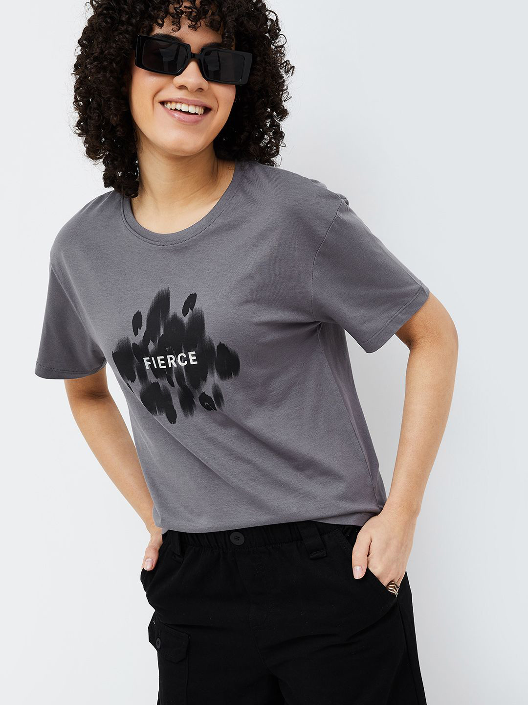 

Fame Forever by Lifestyle Print Cotton Top, Grey