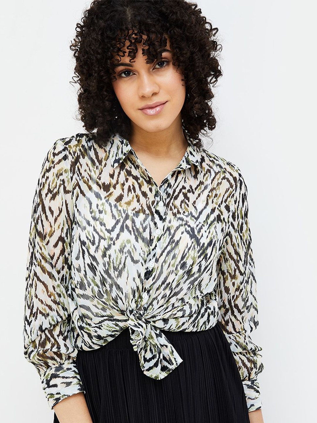

Fame Forever by Lifestyle Animal Print Shirt Style Crop Top, Multi