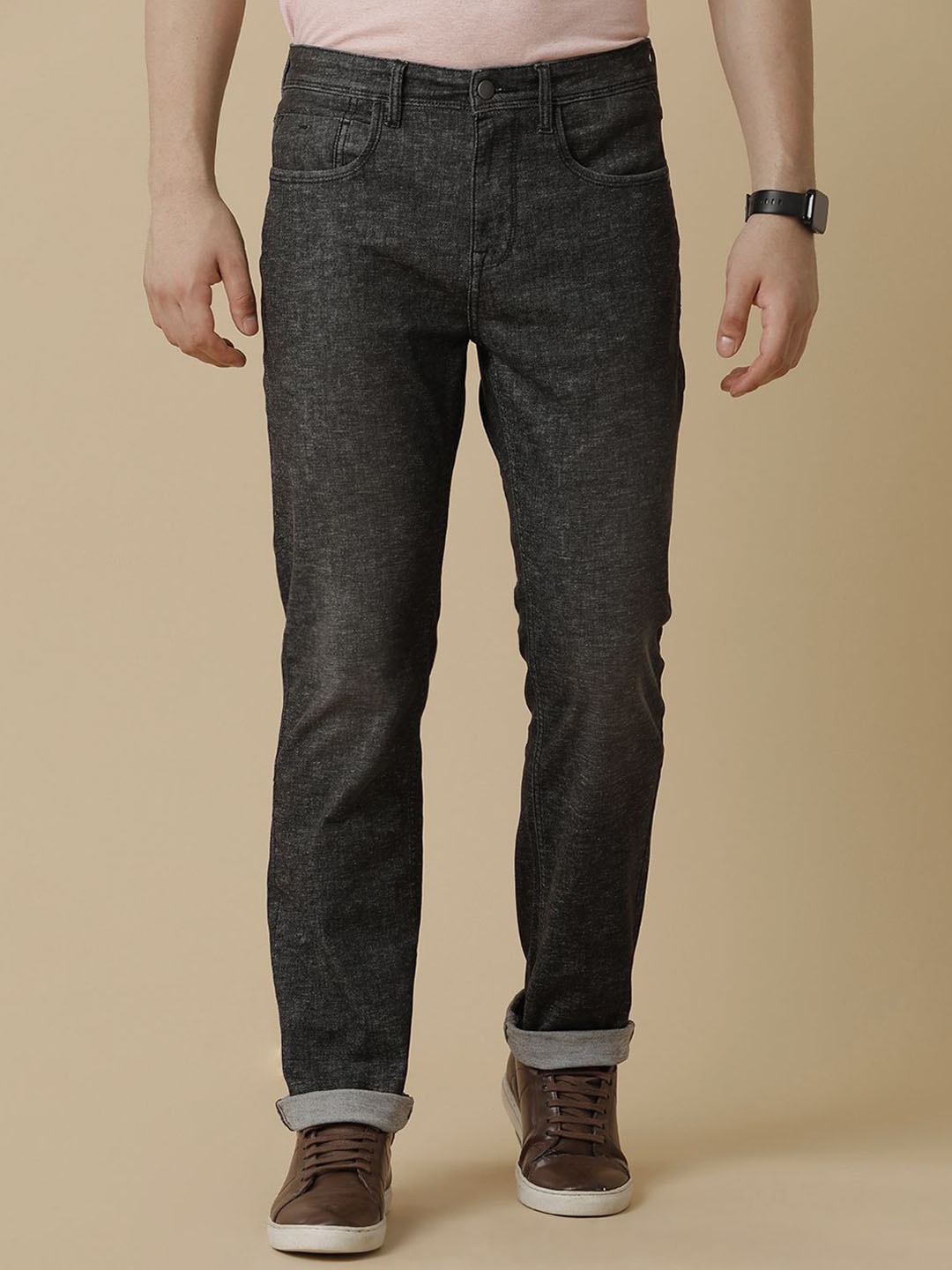 

Cavallo by Linen Club Men Solid Cotton Linen Straight Fit Jeans, Black