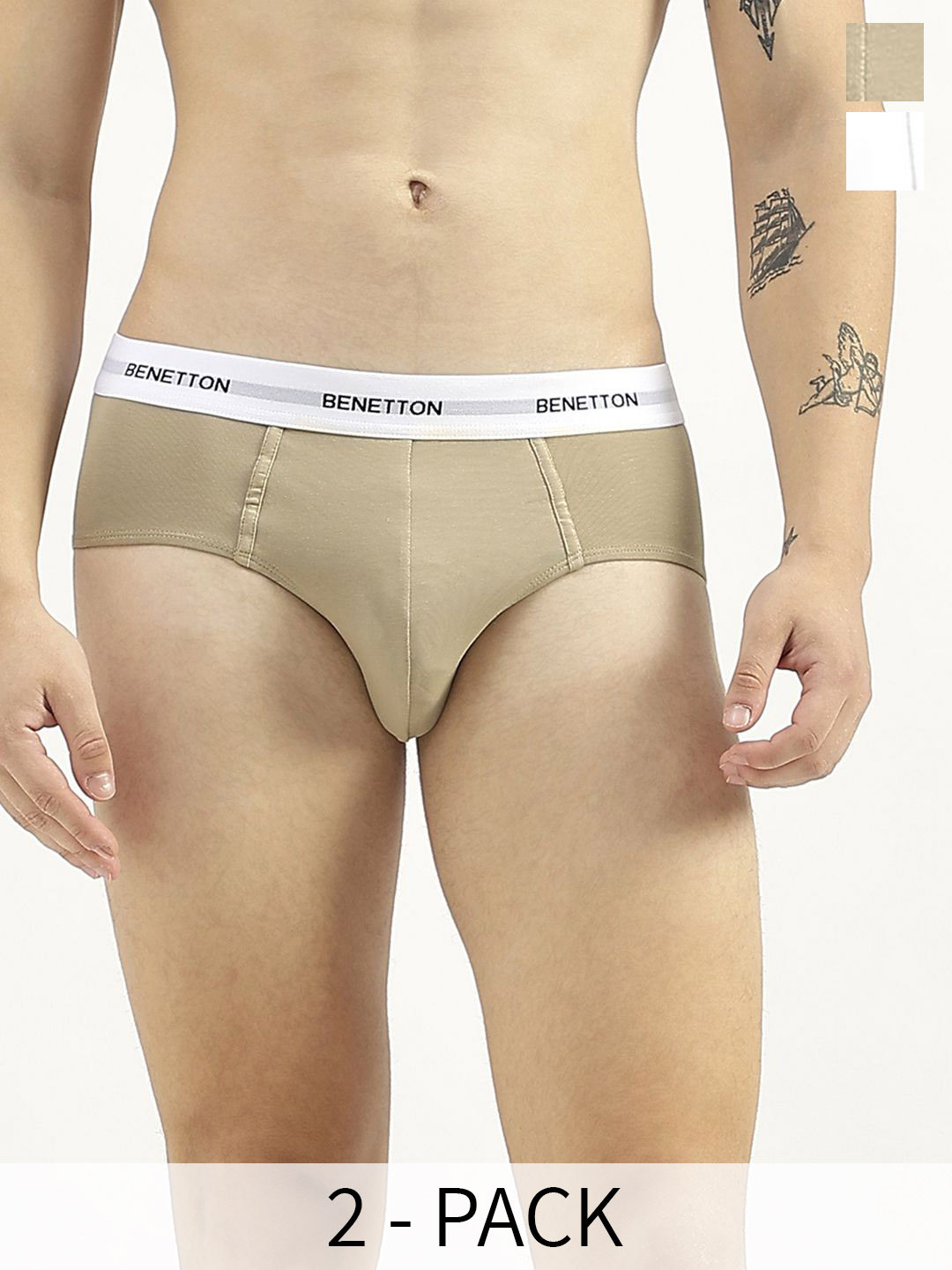 

United Colors of Benetton Pack Of 2 Low Rise Basic Briefs 24P3OP82S18NG901XS, White