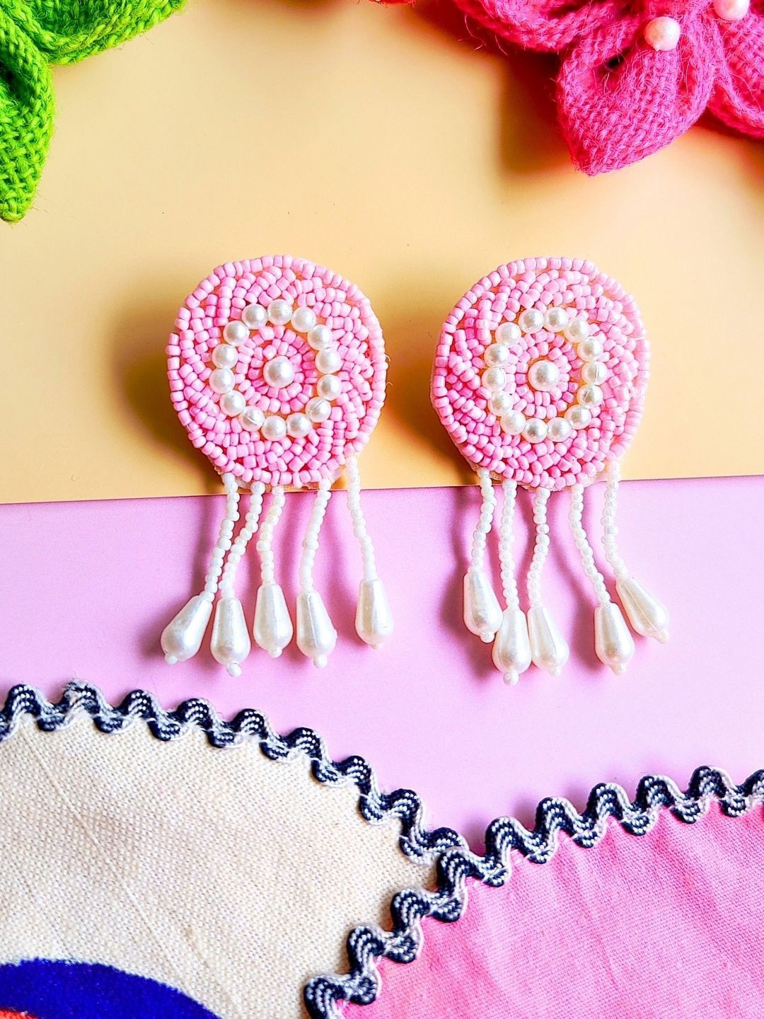 

Sangria Beaded Earrings, Pink