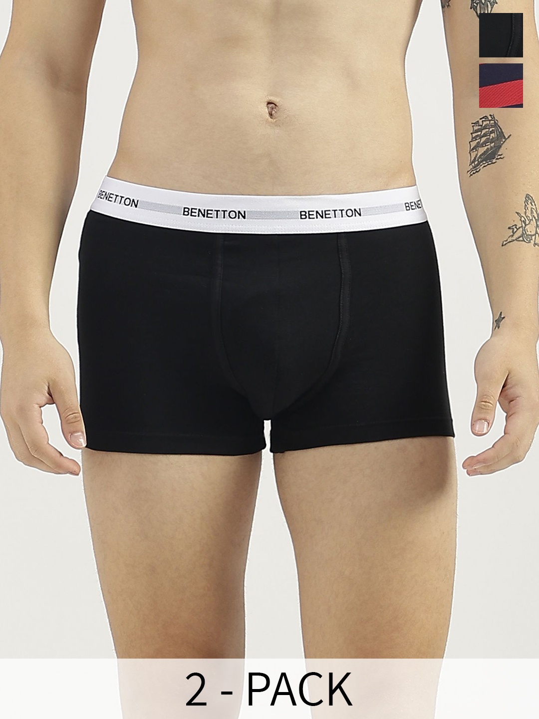 

United Colors of Benetton Pack Of 2 Striped Breathability Trunks 24P3STRISL03I903XS, Black