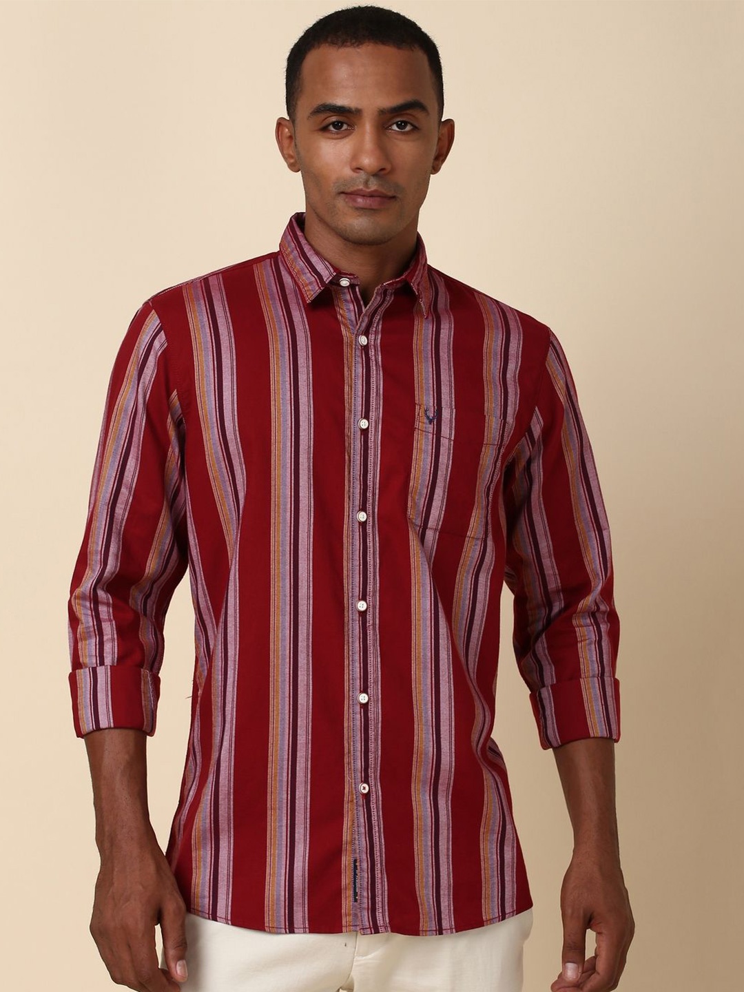 

Allen Solly Men Opaque Striped Casual Shirt, Red