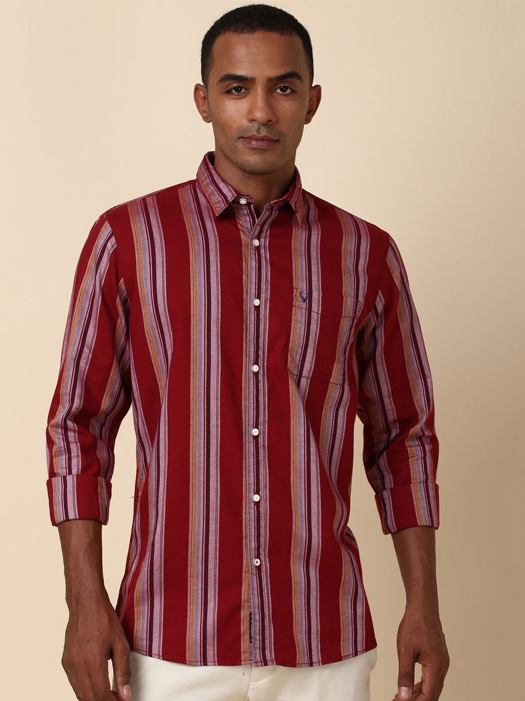 

Allen Solly Men Opaque Striped Casual Shirt, Red