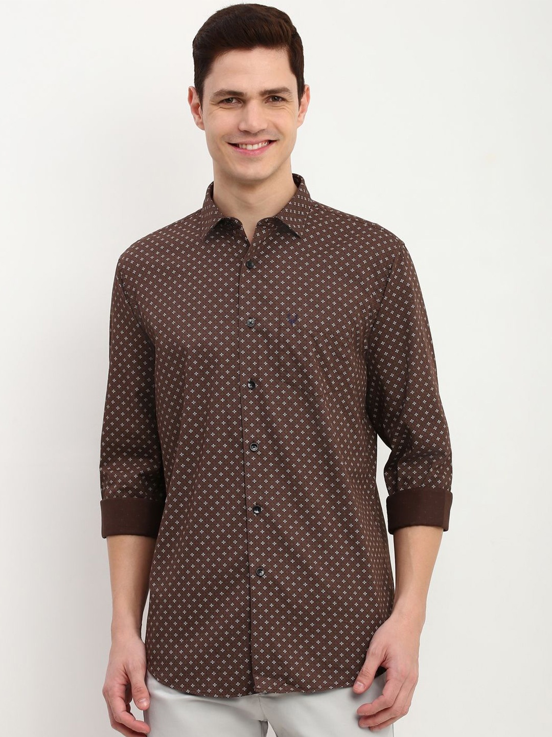 

Allen Solly Men Slim Fit Opaque Printed Casual Shirt, Brown