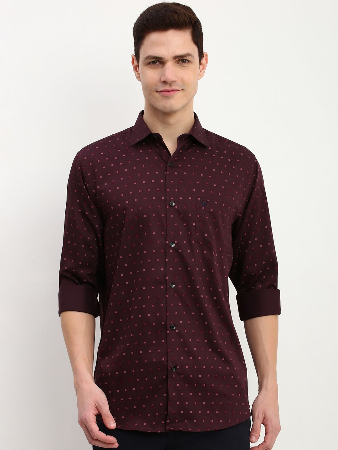 

Allen Solly Men Slim Fit Opaque Printed Casual Shirt, Purple