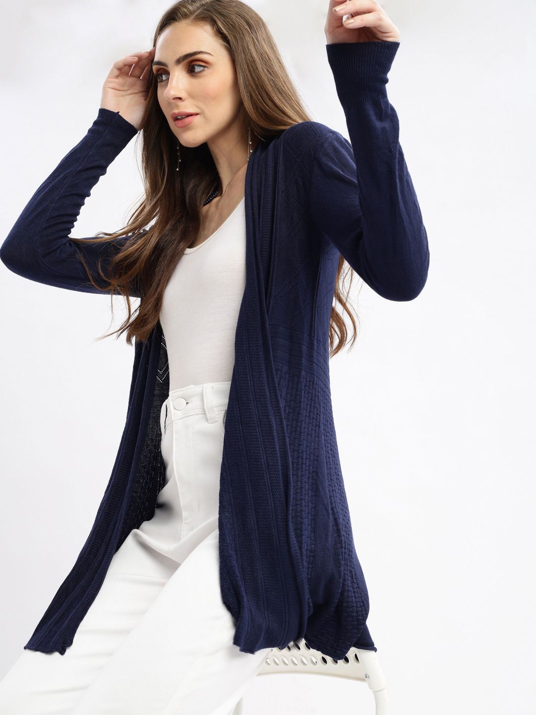 

SHOWOFF Women Longline Shrug, Navy blue