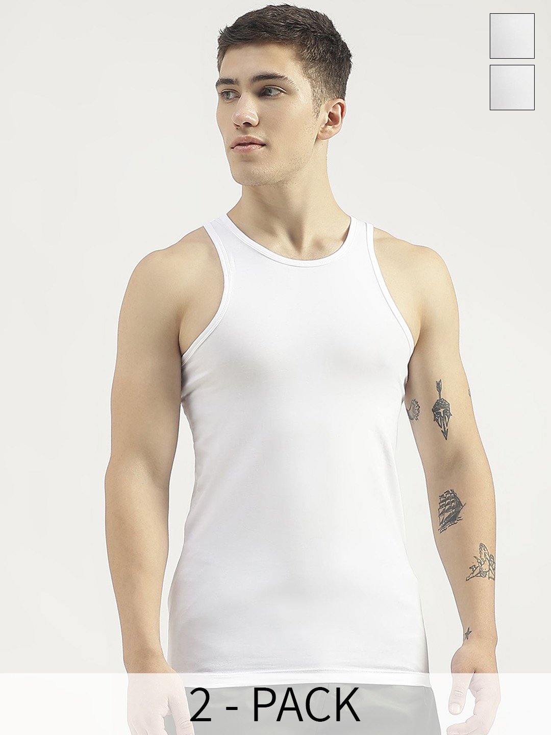 

United Colors of Benetton Pack Of 2 Round Neck Innerwear Vests, White