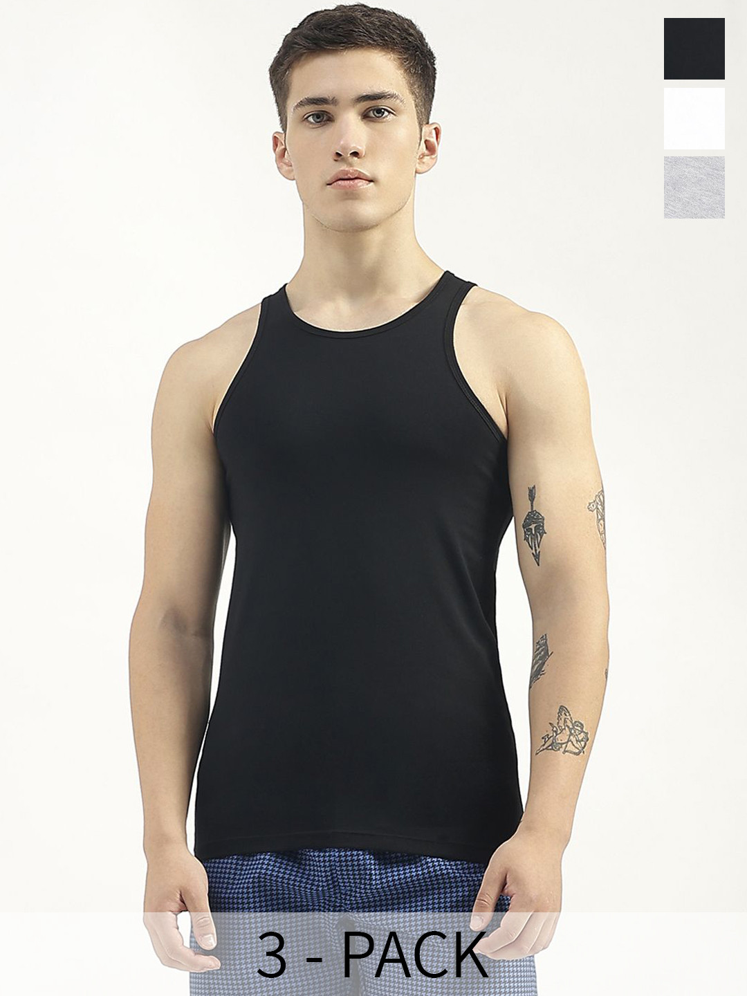 

United Colors of Benetton Pack Of 3 Cotton Undershirt Innerwear Vests 24P3VEST0015I901XS, Black