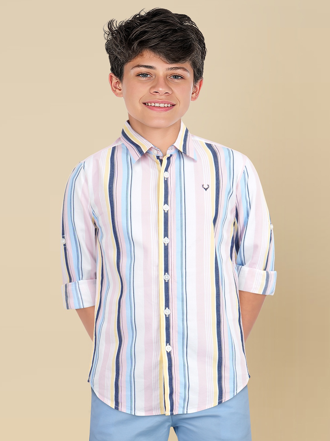 

Allen Solly Junior Boys Slim Fit Multi Stripes Opaque Striped Casual Shirt