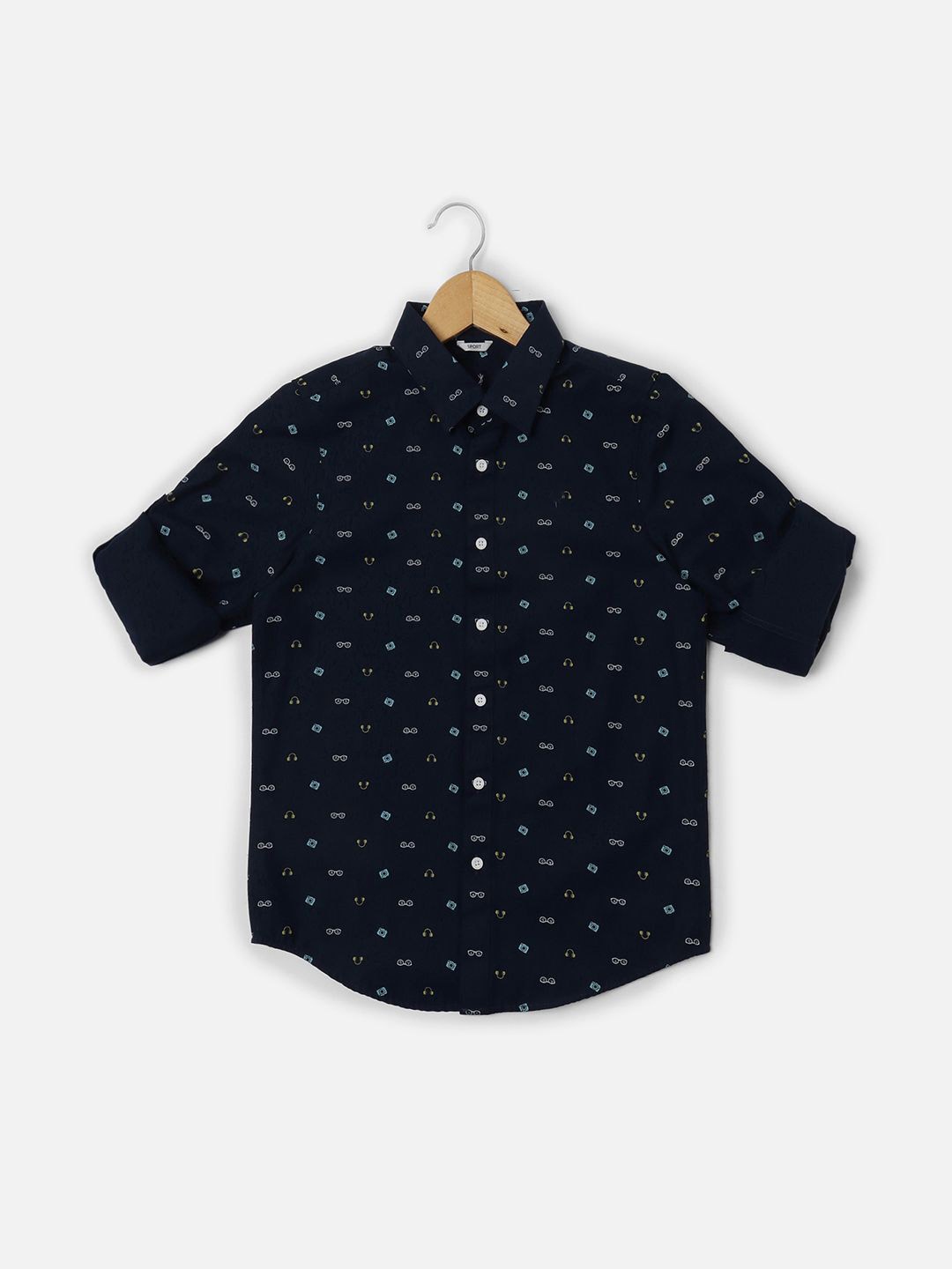 

Allen Solly Junior Boys Slim Fit Opaque Printed Casual Shirt, Navy blue