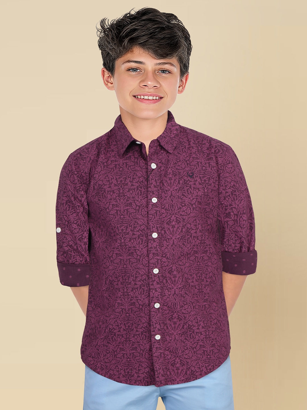 

Allen Solly Junior Boys Slim Fit Floral Opaque Printed Casual Shirt, Maroon