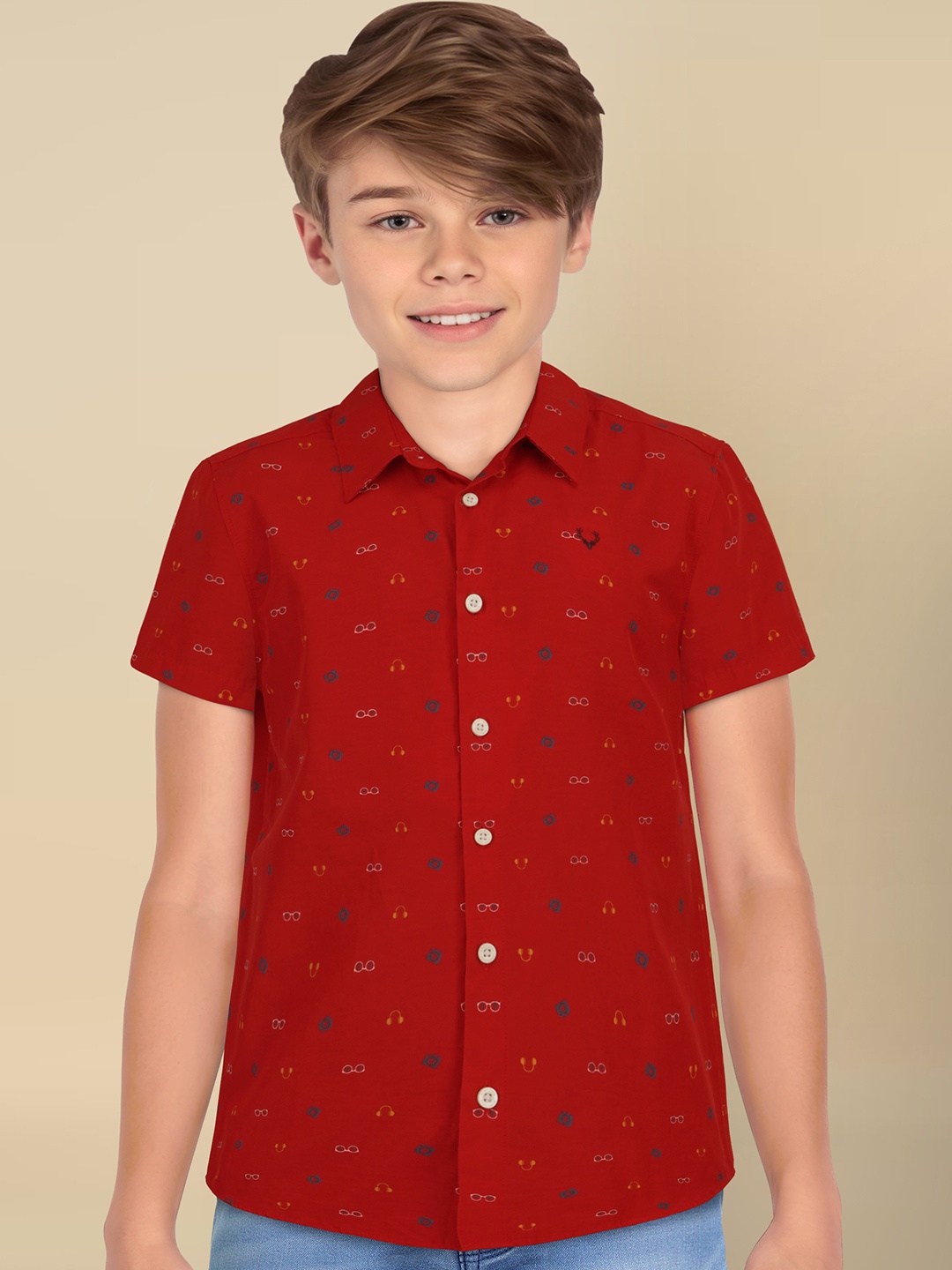 

Allen Solly Junior Boys Opaque Printed Casual Shirt, Red