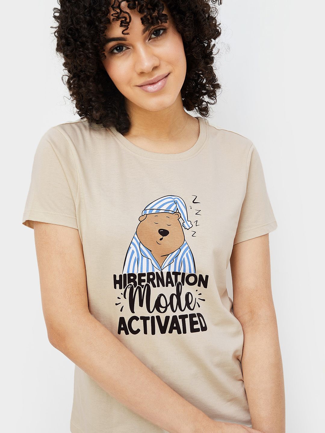 

Ginger by Lifestyle Women Typography Printed Applique T-shirt, Beige