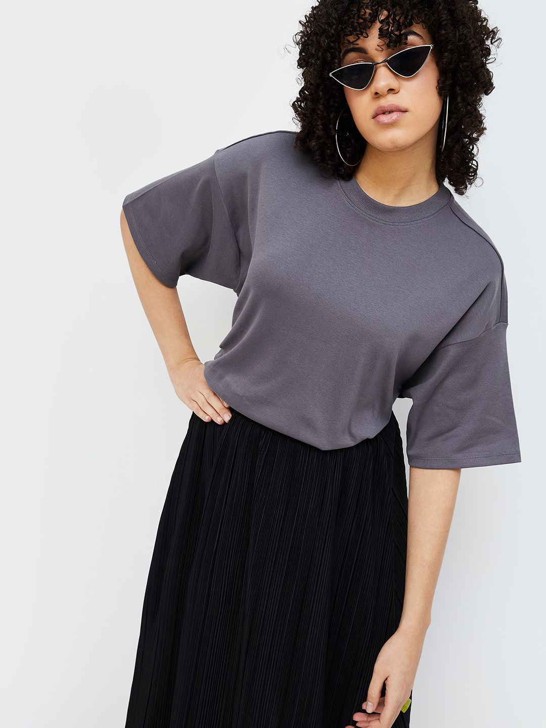 

Ginger by Lifestyle Extended Sleeves Cotton Top, Grey