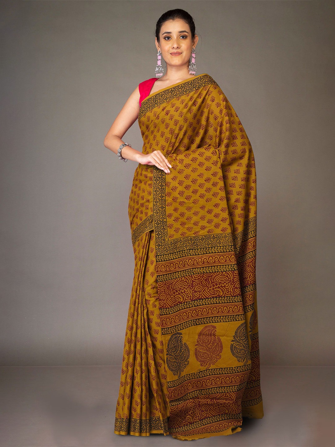 

Unnati Silks Bagh Pure Cotton Handloom Bagh Saree, Green