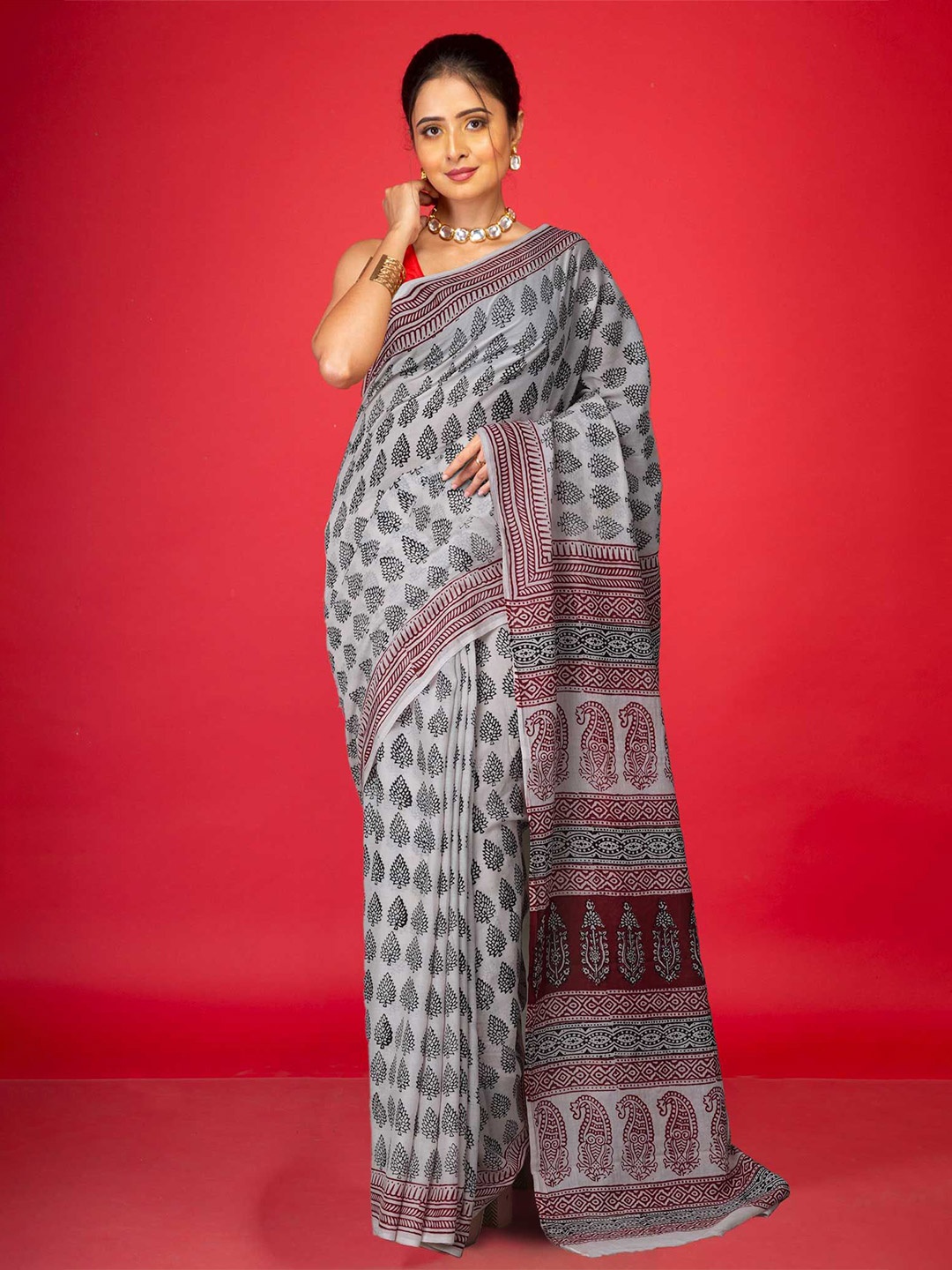 

Unnati Silks Bagh Pure Cotton Handloom Bagh Saree, Cream