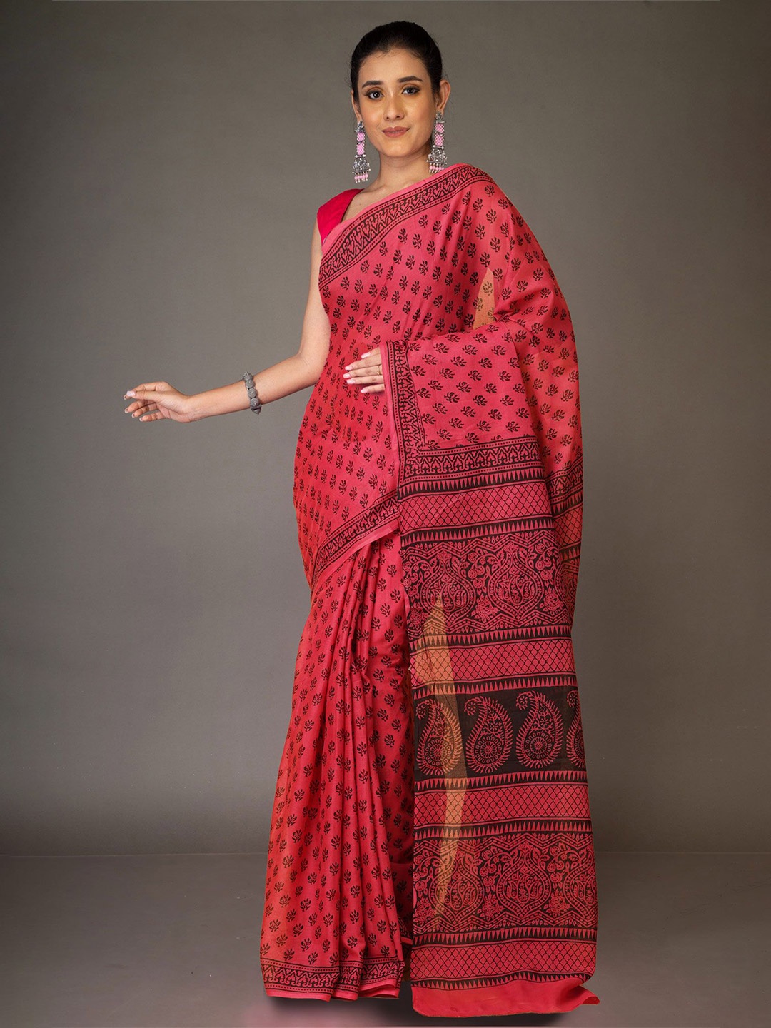

Unnati Silks Bagh Pure Cotton Handloom Bagh Saree, Pink