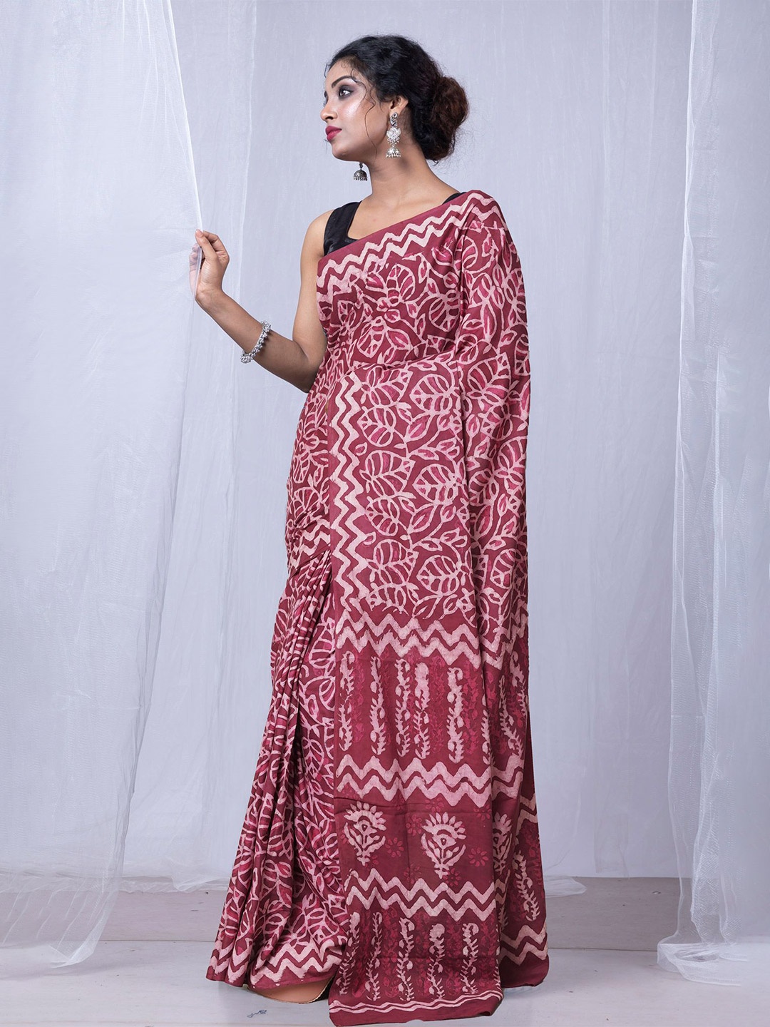 

Unnati Silks Dabu Pure Cotton Handloom Dabu Saree, Pink