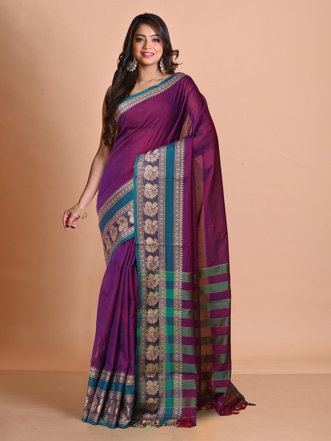 

Unnati Silks Woven Design Pure Cotton Handloom Narayan Peth Saree, Purple