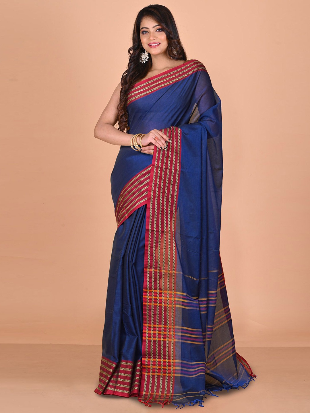 

Unnati Silks Zari Pure Cotton Handloom Narayan Peth Saree, Blue