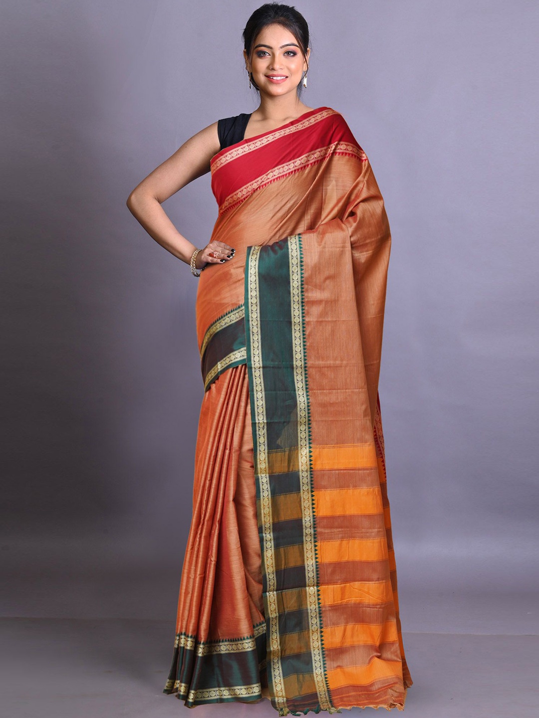 

Unnati Silks Pure Cotton Handloom Narayan Peth Saree, Brown